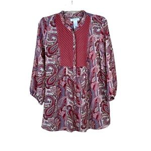 Women's Liz Claiborne Multicolor Orange Long Sleeve Boho Button Front To…